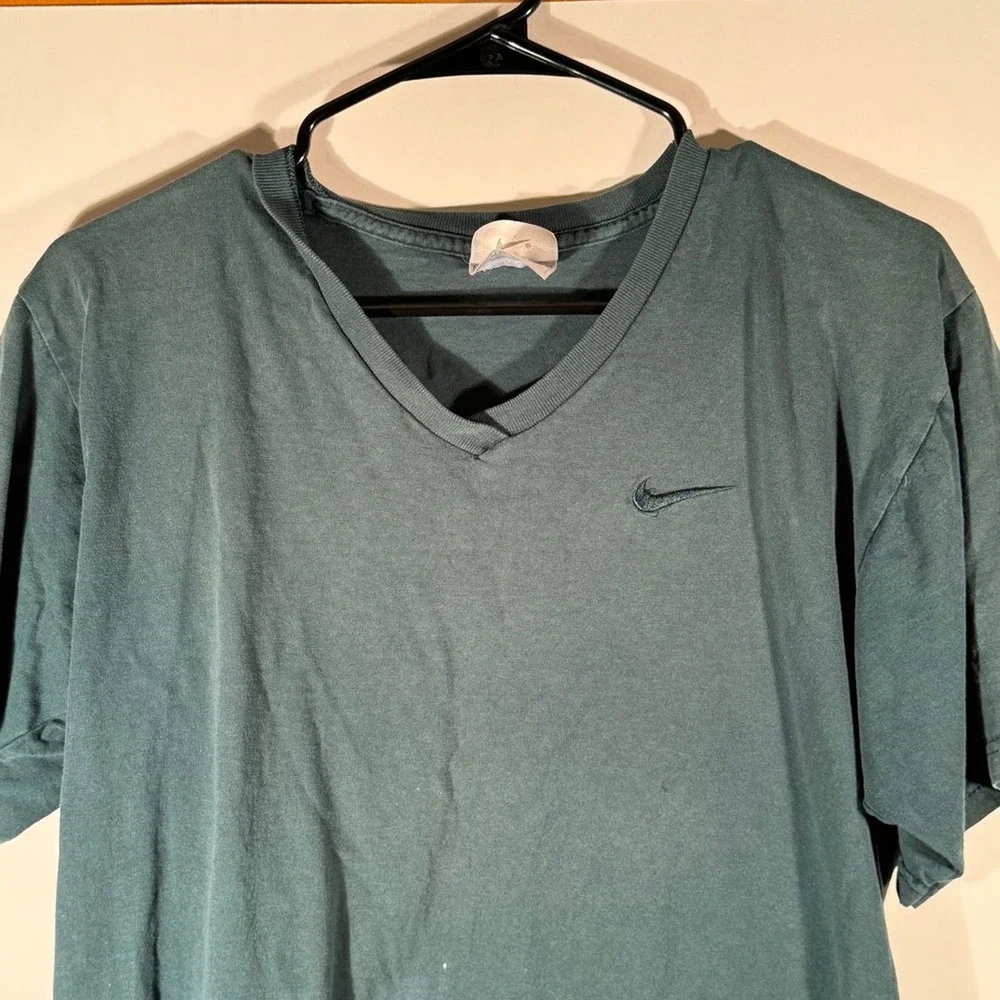 Vintage 90'S Nike Mini Swoosh USA Size S Small Shirt Green‎ V-Neck T-Shirt